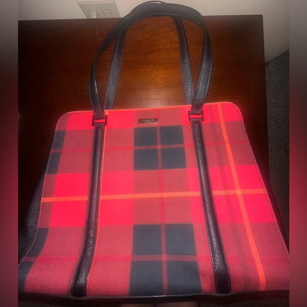 Kate Spade New York Newbury Lane Miles Tote Red and Black Plaid Purse One Size
